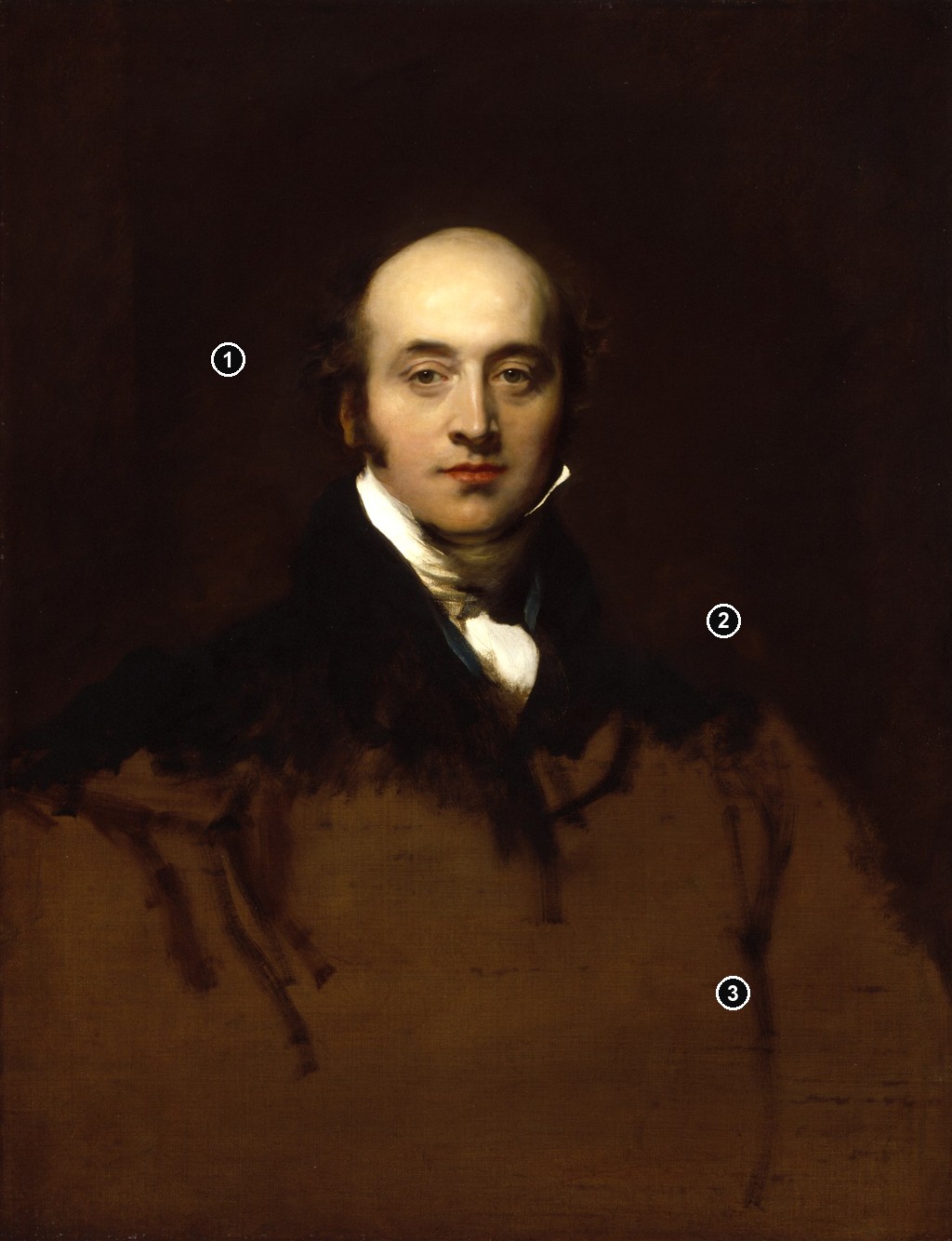 Annotated details from Royal Academy Self-Portrait, about 1825 by Thomas Lawrence